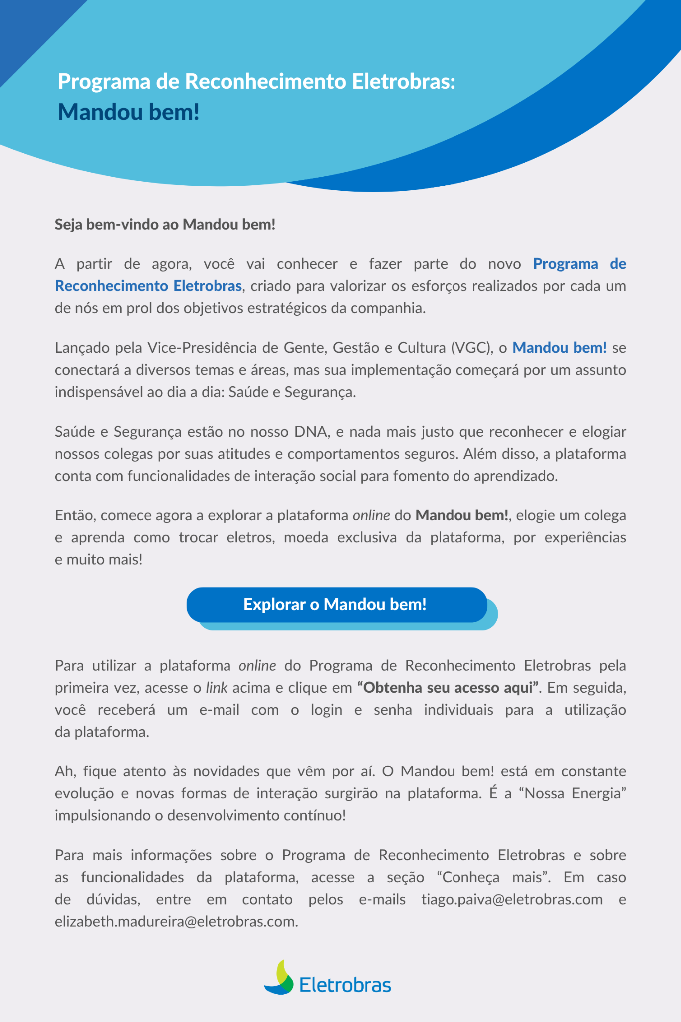 Programa de reconhecimento — projeto Eletrobras