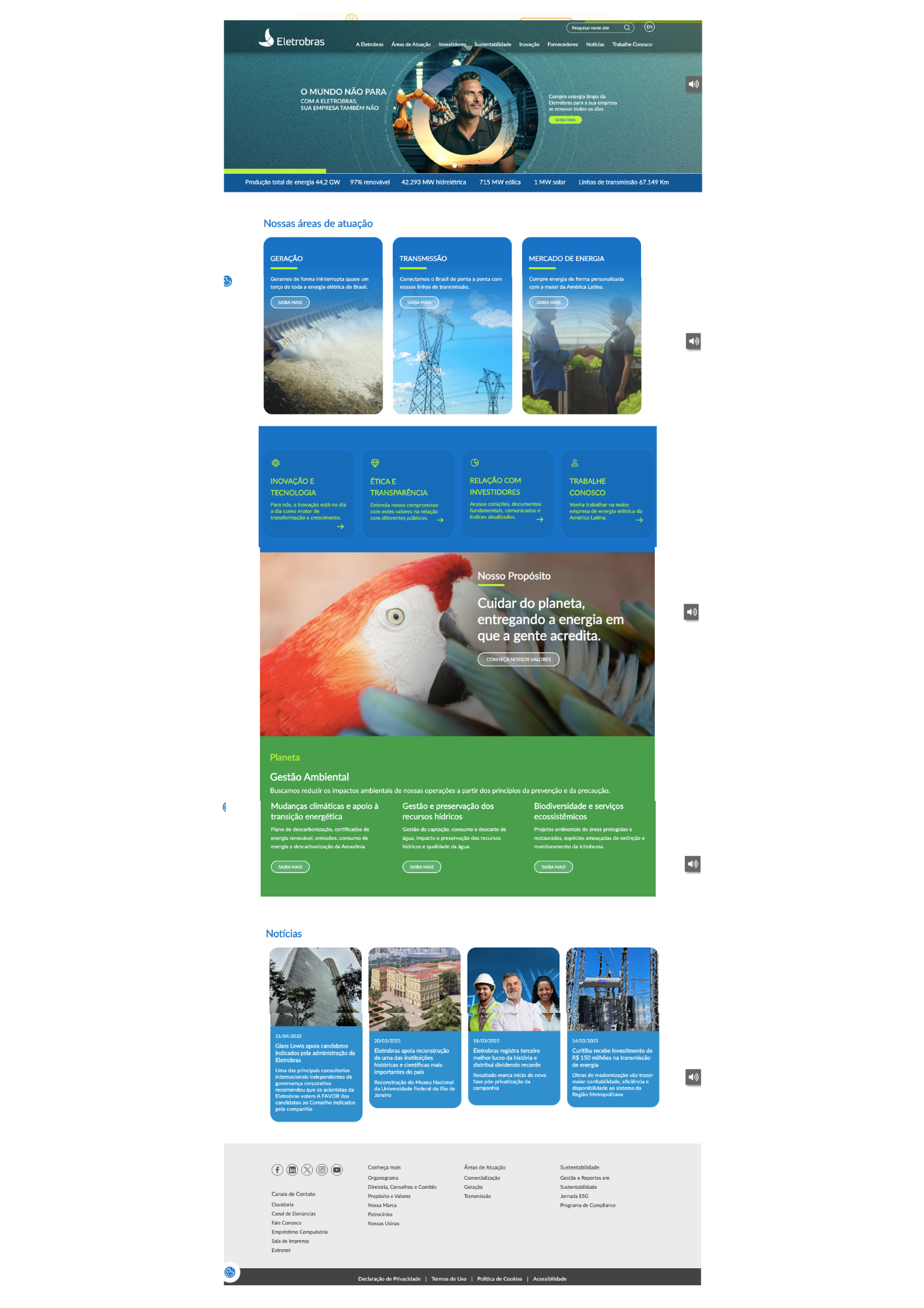 Site institucional — projeto Eletrobras
